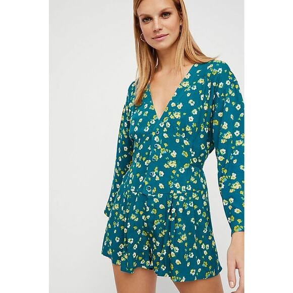 Free People Pants - NEW Free People Lagoon Lamour Floral Romper $97 Sz 12 Boho Adjustable Waist